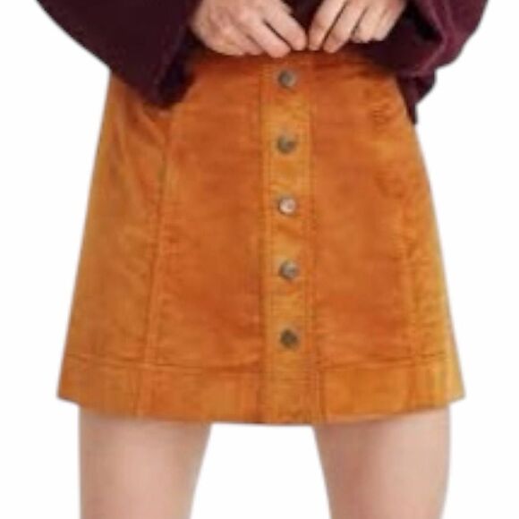 Madewell Dresses & Skirts - MADEWELL Women’s Burnt Orange Velveteen A-Line Button Front Mini Skirt Size 2